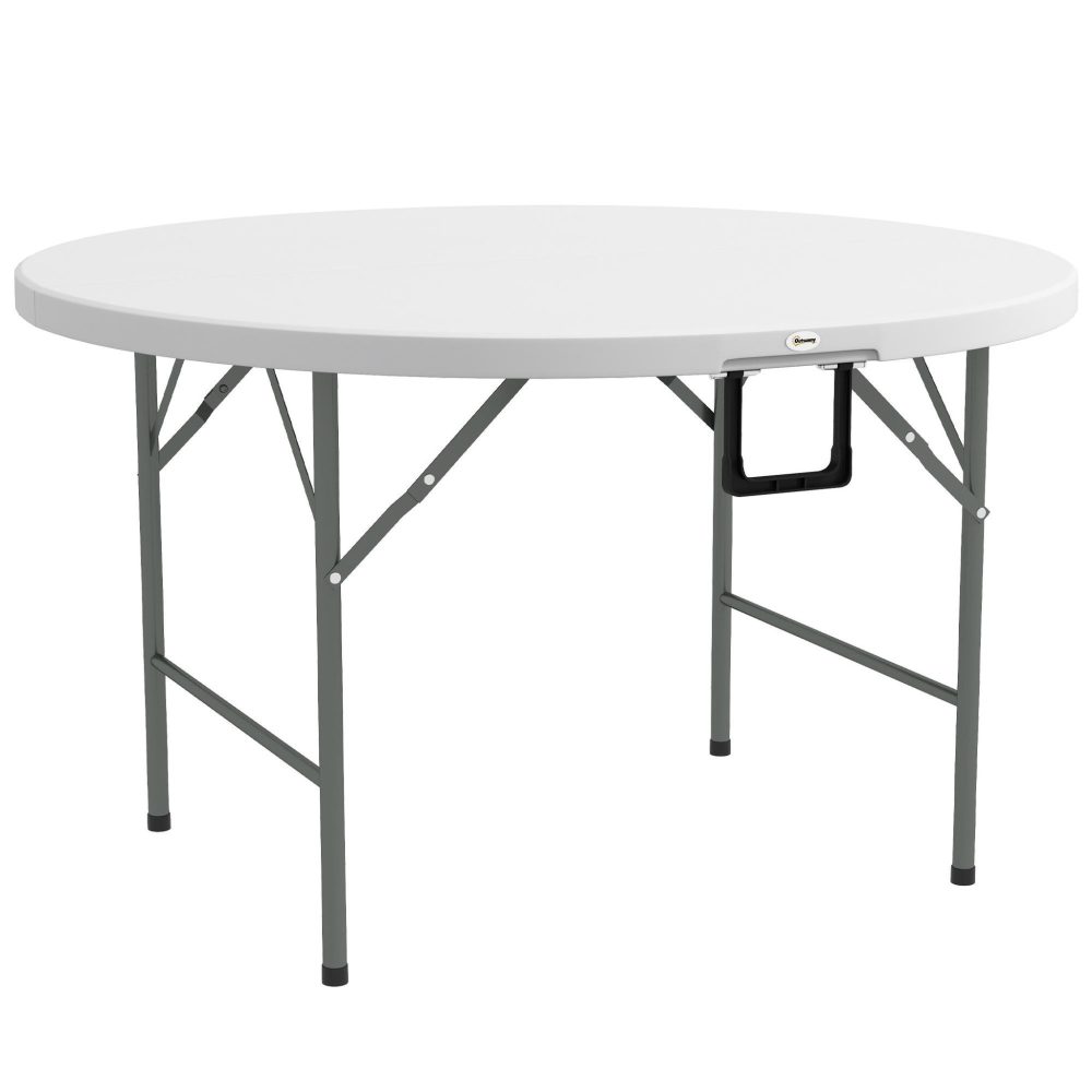 OUTSUNNY Table pliante table de camping pliable table de jardin ø 122 x 73h cm poignée acier époxy hdpe, coloris blanc